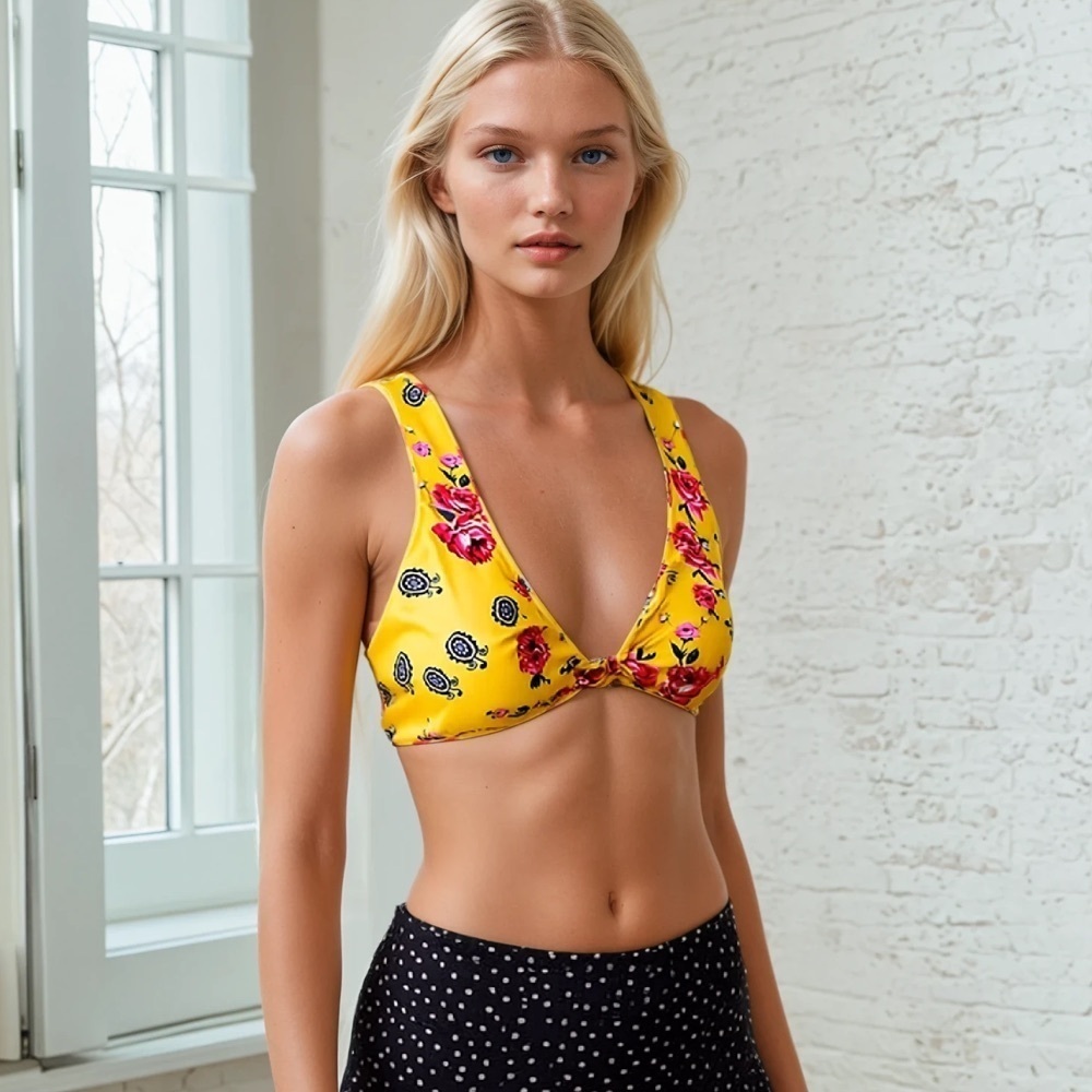 Zaful rose bandana paisley print tie front bikini